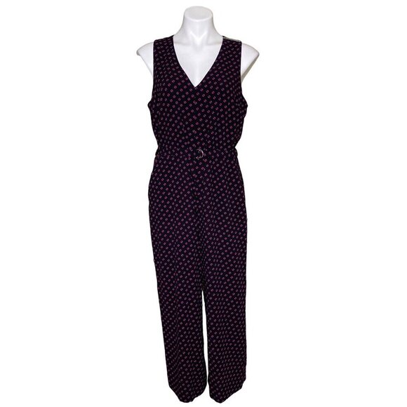 MICHAEL Michael Kors NWT $155 Dot Print Cropped Jumpsuit, Black Fuchsia Size 12 - Picture 3 of 14